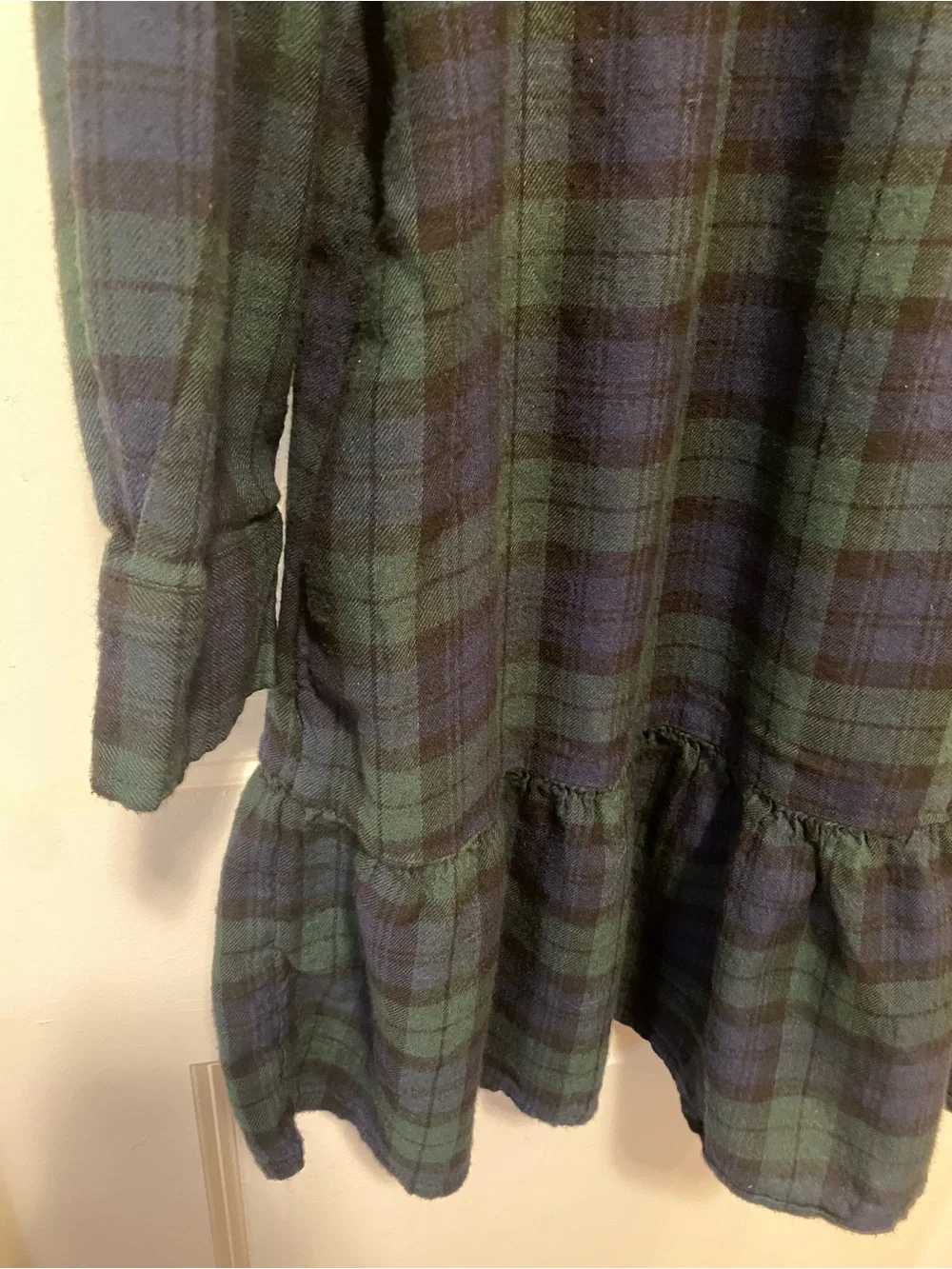 Time and Tru Navy and Green Plaid Ruffle-Hem Dress